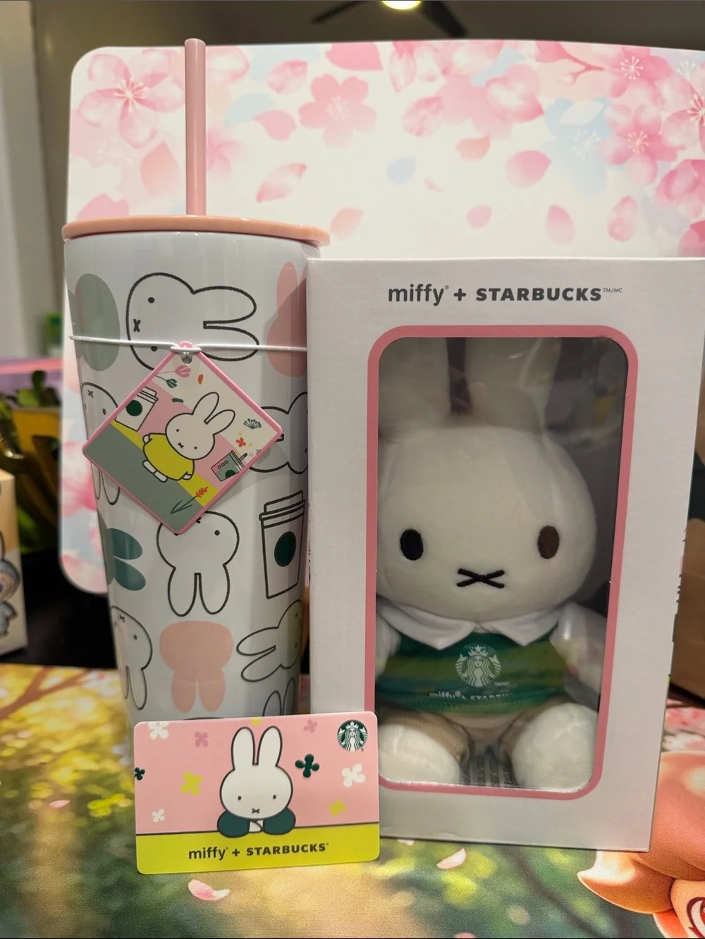 Starbucks x Miffy Gift Set 26oz tumbler & Miffy plush w/ Pink and Green Accents - Picture 9 of 10